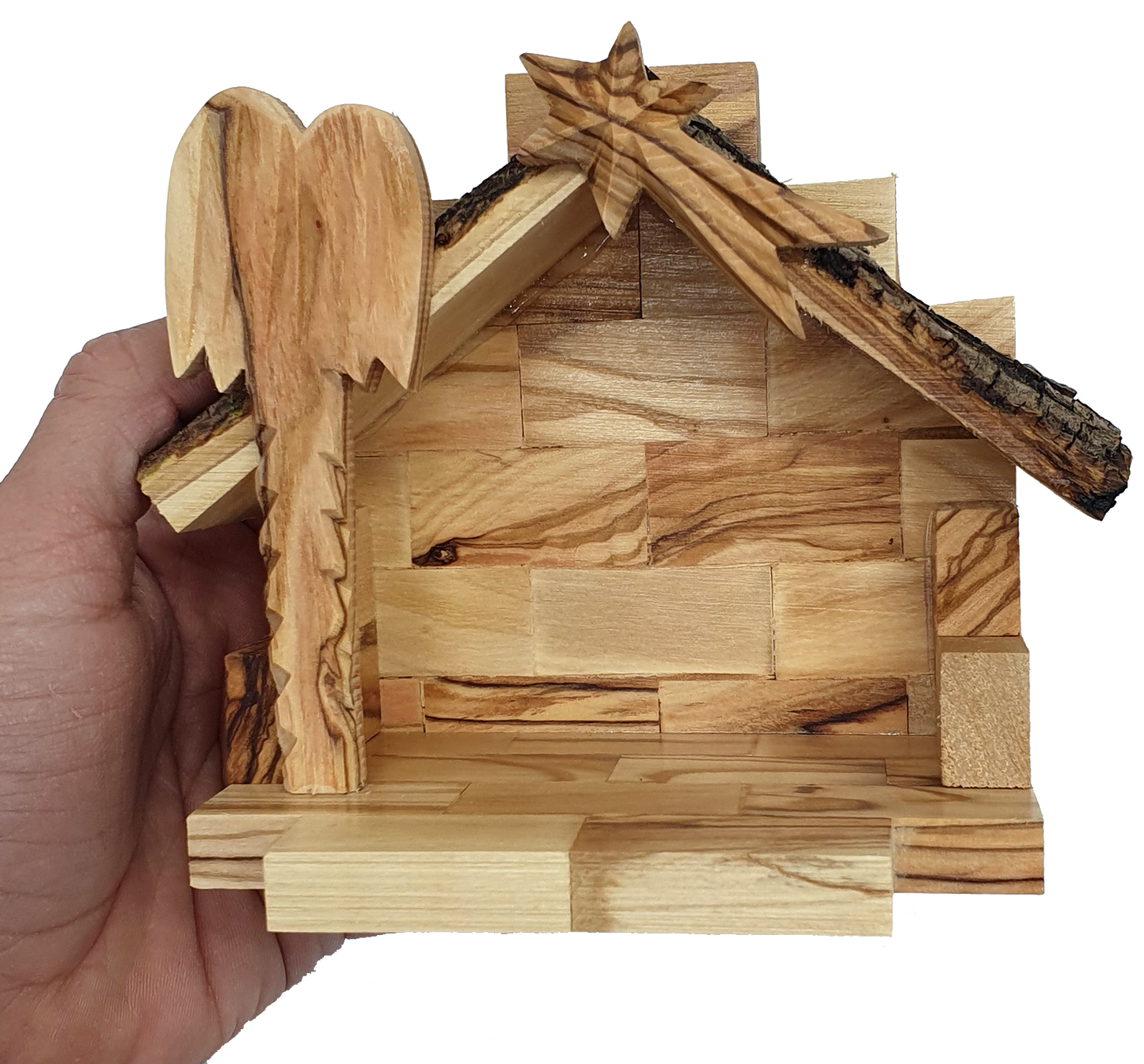 Hand-Carved Olive Wood Nativity Set with Stable from Bethlehem