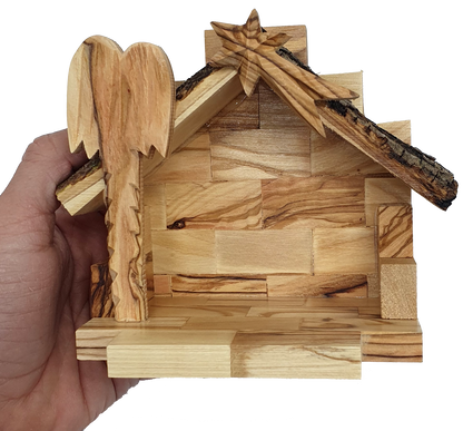Hand-Carved Olive Wood Nativity Set with Stable from Bethlehem