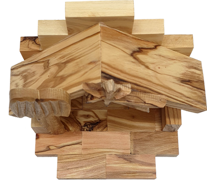 Hand-Carved Olive Wood Nativity Set with Stable from Bethlehem