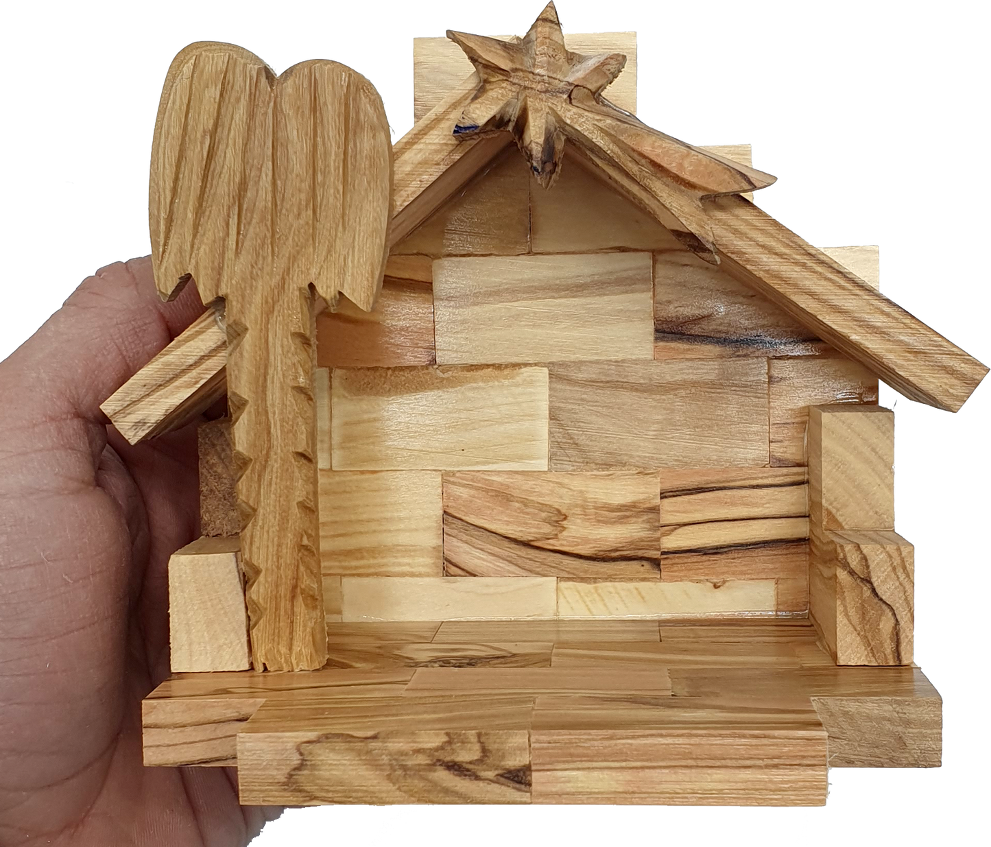 Hand-Carved Olive Wood Nativity Set with Stable from Bethlehem