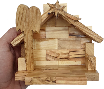 Hand-Carved Olive Wood Nativity Set with Stable from Bethlehem