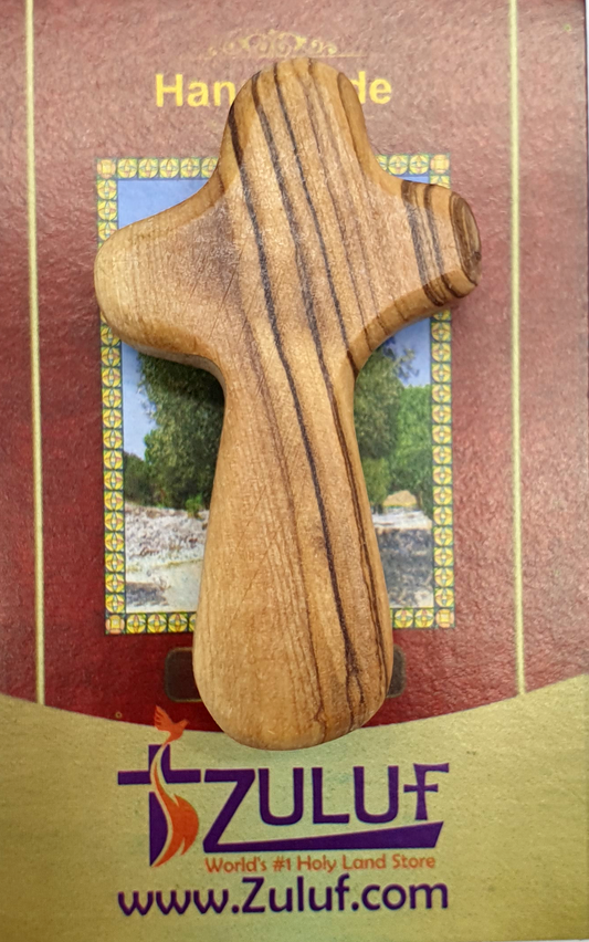 Olive Wood Hand Held Comfort Cross from Holy Land in Multiple Sizes - Handmade in Bethlehem | Zuluf