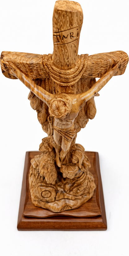 Hand-Carved Olive Wood Crucifix from Bethlehem – Jesus on the Cross – Large Christian Wall & Table Sculpture — 17.9 Inch