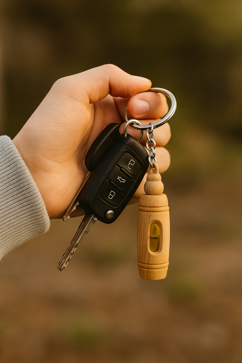 Handcrafted Olive Wood Keychain with Encased Pure Olive Oil – Unique and Symbolic Gift