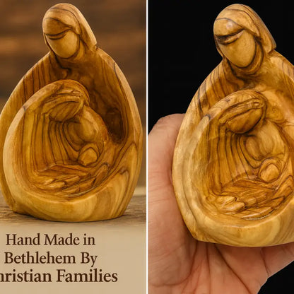 Holy family wood statue hand carved sacred zuluf decor
