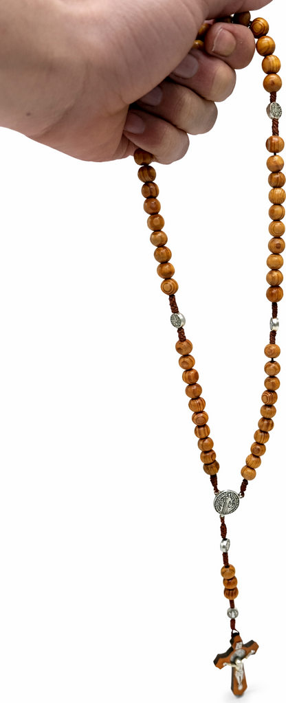 Olive Wood Rosary with Wooden Crucifix & Metal Medals | Classic Prayer Rosary