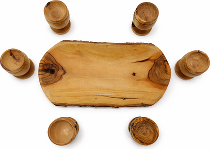 Olive Wood Mini Communion Cups Set of 6 with Bread Dish – Handmade in Bethlehem from Genuine Holy Land Olive Wood