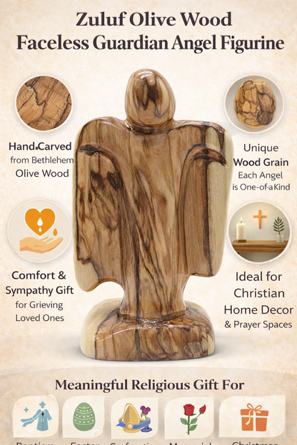 Hand-Carved Olive Wood Guardian Angel Figurine from Bethlehem - Additional View 8