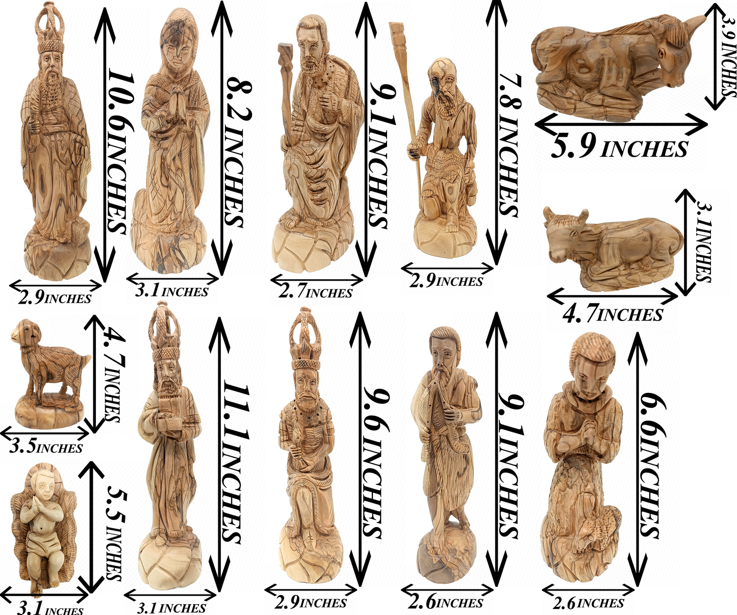 Luxury Olive Wood Nativity Set from Bethlehem with Hand-Carved Stable and 17 Figurines (17.7 Inches Approximate)