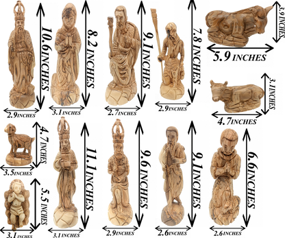 Luxury Olive Wood Nativity Set from Bethlehem with Hand-Carved Stable and 17 Figurines (17.7 Inches Approximate)