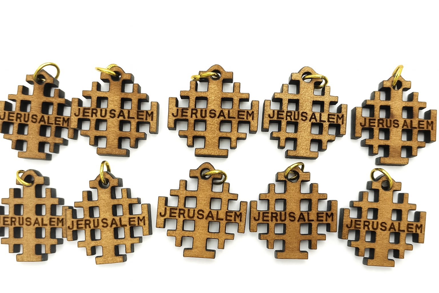 Jerusalem Cross Wooden Charm Pendant – 0.8" x 0.8" Compact Laser-Cut Religious Keepsake - Side View