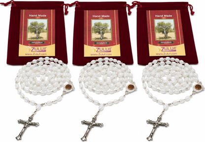 Zuluf Mother of Pearl Rosary Set of 3, 60cm Full-Length Catholic Prayer Beads with - Handmade in Bethlehem | Zuluf