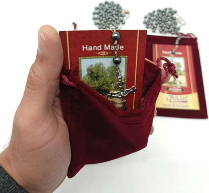 Set of 3 Hematite Rosary Beads Handmade in Jerusalem – Catholic Rosary with Silver-Tone Crucifix – 19.7” Prayer Rosary – Includes Velvet Bags & Certificates – Holy Land Gift