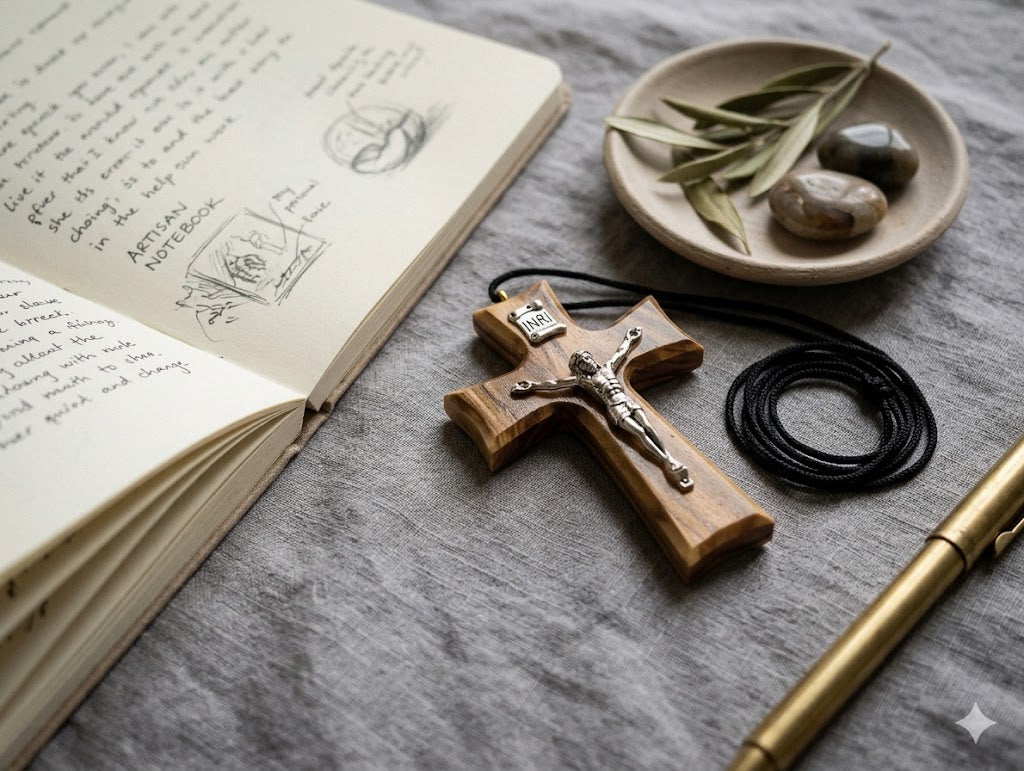 Handmade Olive Wood Cross Necklace from Bethlehem – Christian Crucifix Pendant with INRI – Holy Land Jewelry Gift