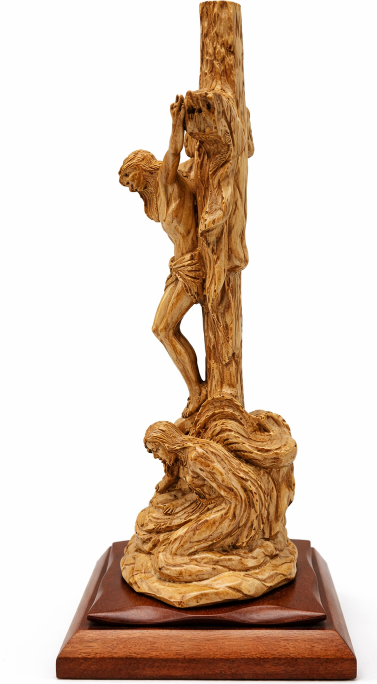 Hand-Carved Olive Wood Crucifix from Bethlehem – Jesus on the Cross – Large Christian Wall & Table Sculpture — 17.9 Inch