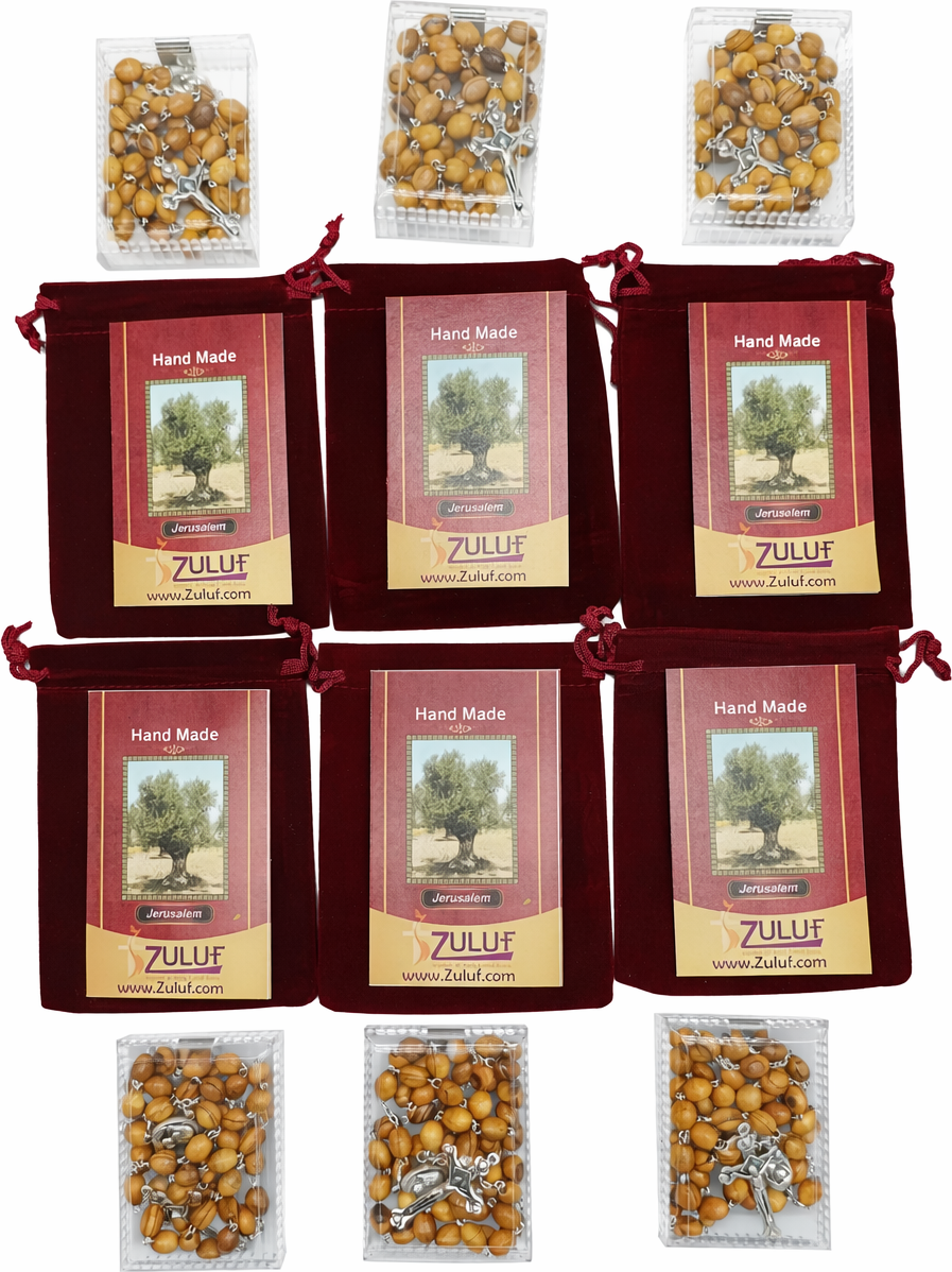 Olive Wood Rosary Handmade in Bethlehem – 21.6” Catholic Rosary with Metal Crucifix – Includes Velvet Bag, Plastic Gift Box & Certificate – Available in 1, 3 or 6 Pieces