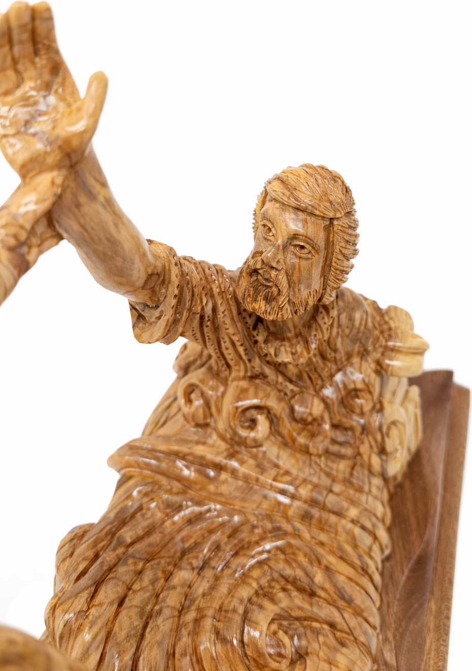 Hand Carved Olive Wood Jesus Saves Peter Statue | Handmade in Bethlehem, Holy Land — 14.8 Inch