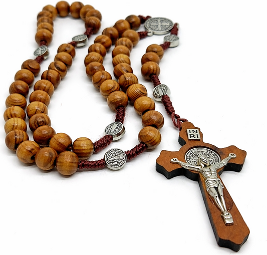 Olive Wood Rosary with Wooden Crucifix & Metal Medals | Classic Prayer Rosary