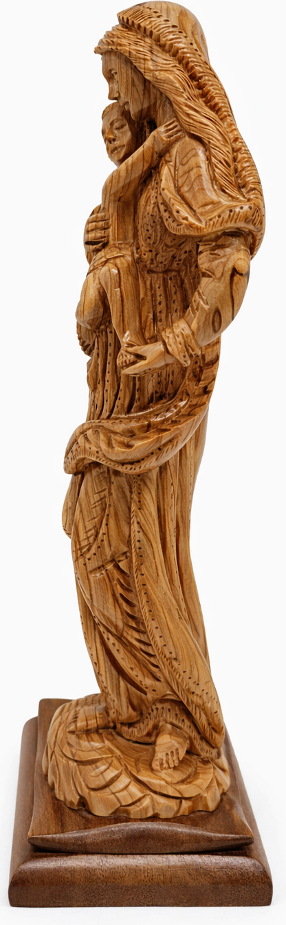 Hand Carved Olive Wood Virgin Mary & Baby Jesus Statue | Handmade in Bethlehem, Holy Land