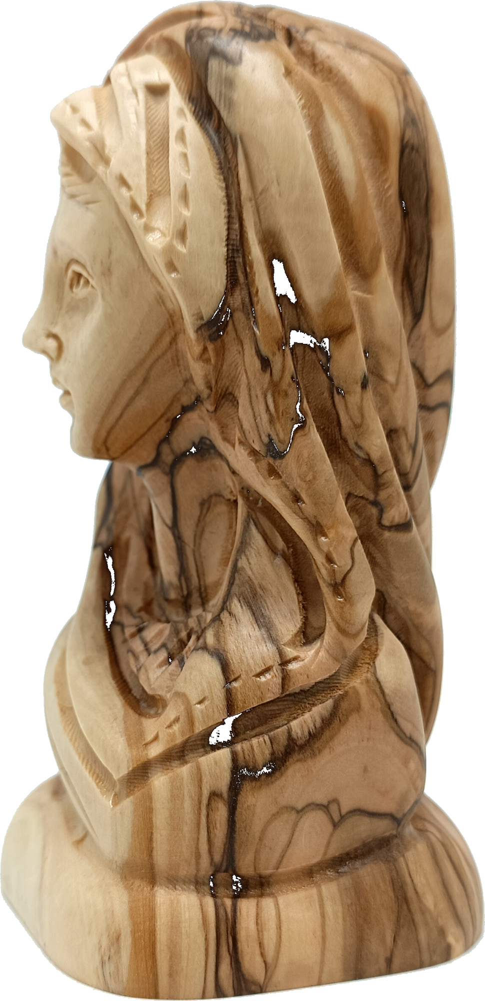 Hand-Carved Olive Wood Virgin Mary Bust 4.9 Inch Sorrowful Mother Mater Dolorosa from Bethlehem