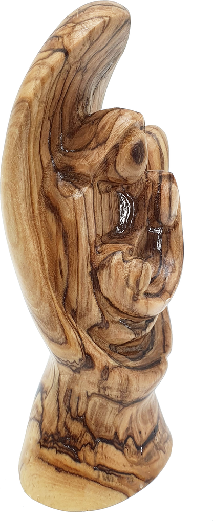 3 Olive Wood Hand Of God Mary Joseph Jesus Side Angle