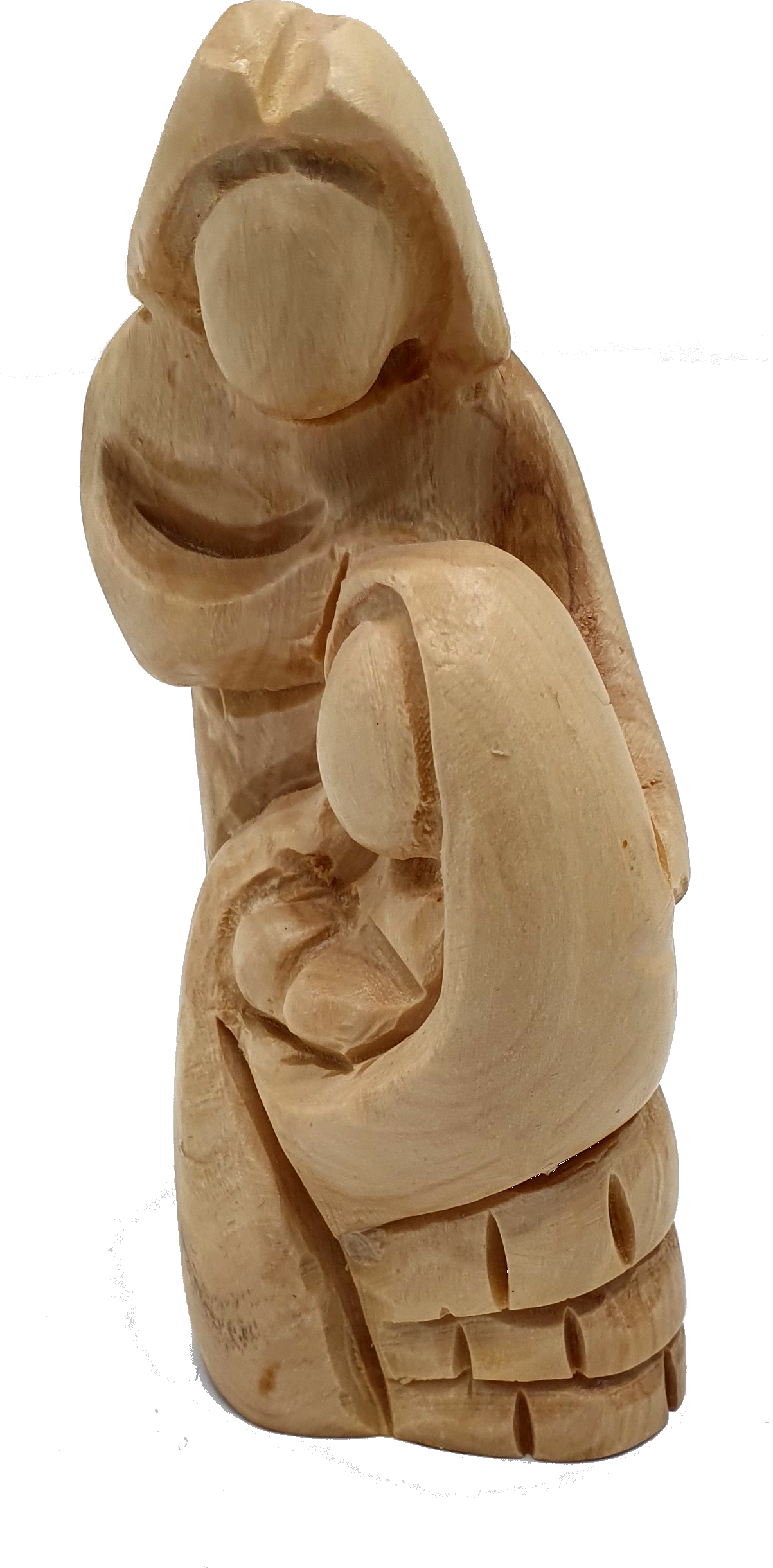 3 Olive Wood Holy Family Faceless Back View Natural Grain