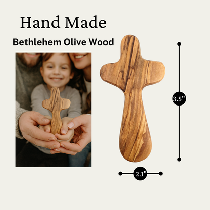 Olive Wood Hand Held Comfort Cross from Holy Land in Multiple Sizes