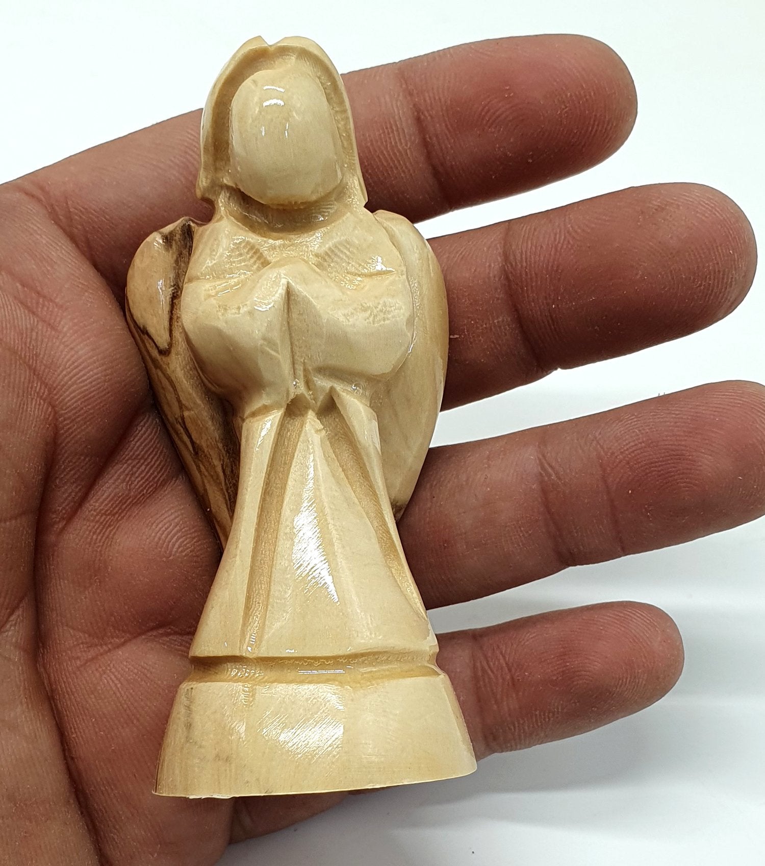 3.1-Inch Handmade Olive Wood Angel Statue - Bethlehem Crafted Spiritual Decor - Zuluf