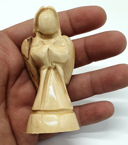 3.1-Inch Handmade Olive Wood Angel Statue - Bethlehem Crafted Spiritual Decor - Zuluf