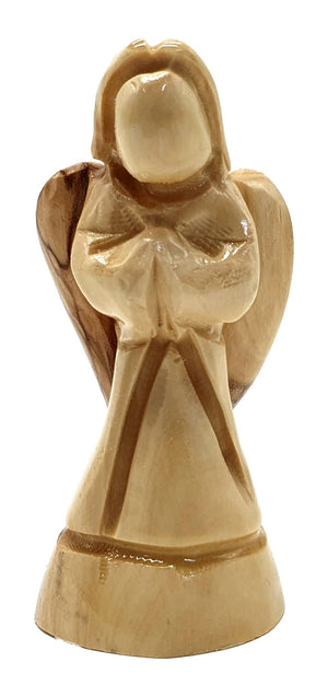 3.1-Inch Handmade Olive Wood Angel Statue - Bethlehem Crafted Spiritual Decor - Zuluf