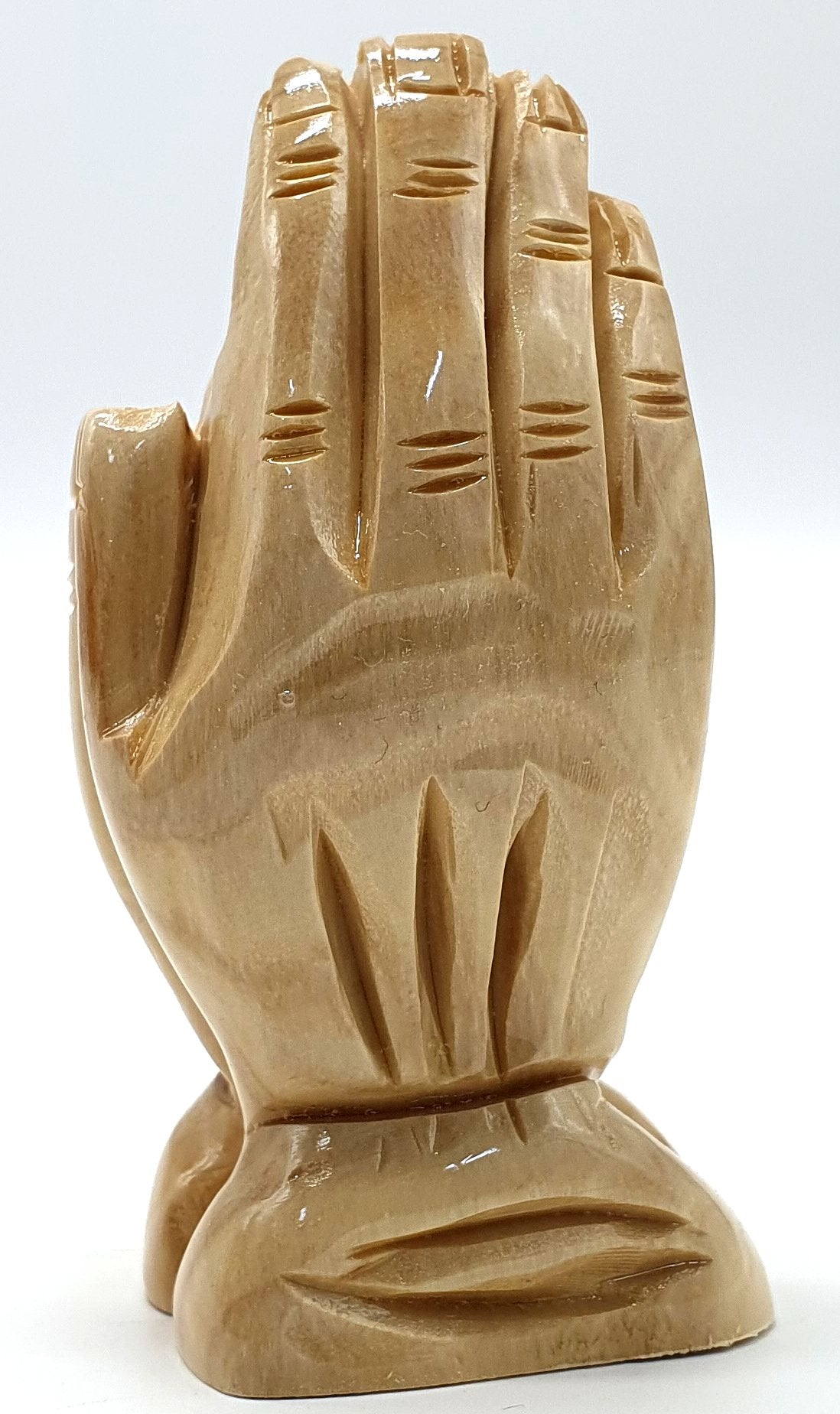 3.1-Inch Olive Wood Praying Hands Statue - Hand-Carved Spiritual Decor from the Holy Land - Zuluf