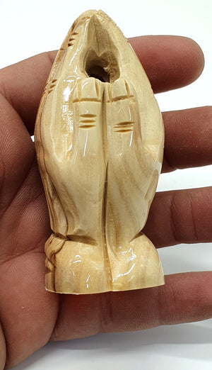 3.1-Inch Olive Wood Praying Hands Statue - Hand-Carved Spiritual Decor from the Holy Land - Zuluf