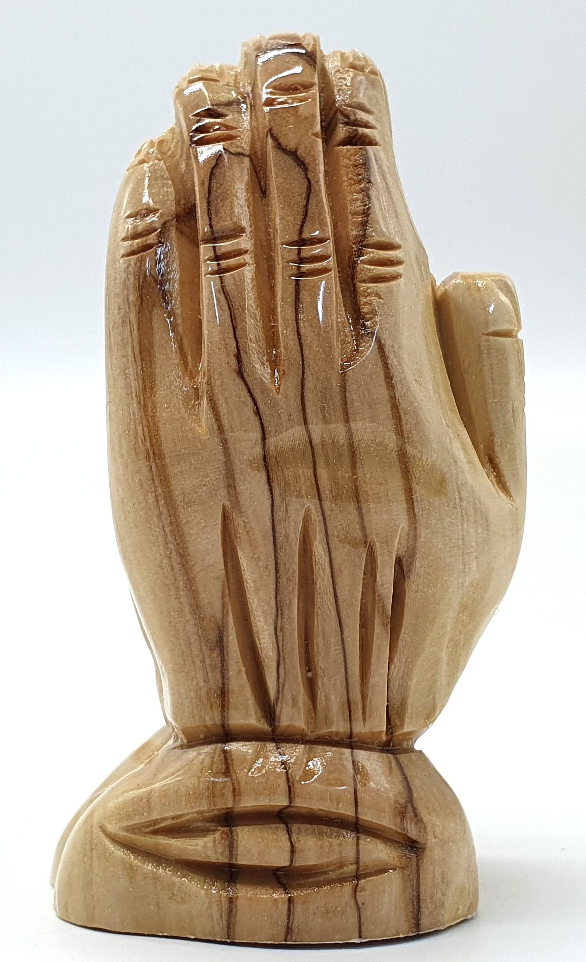 3.1-Inch Olive Wood Praying Hands Statue - Hand-Carved Spiritual Decor from the Holy Land - Zuluf