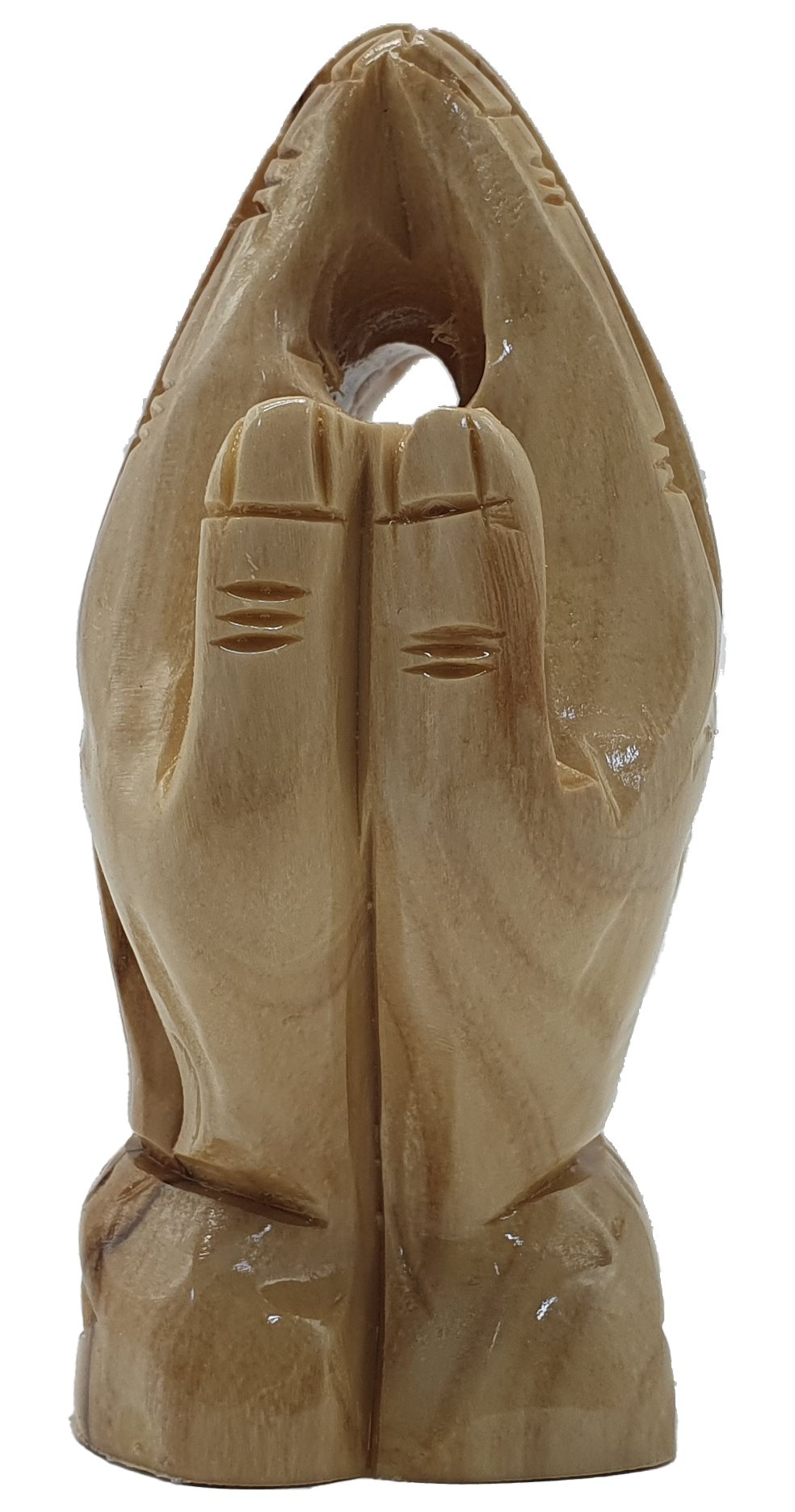 3.1-Inch Olive Wood Praying Hands Statue - Hand-Carved Spiritual Decor from the Holy Land - Zuluf