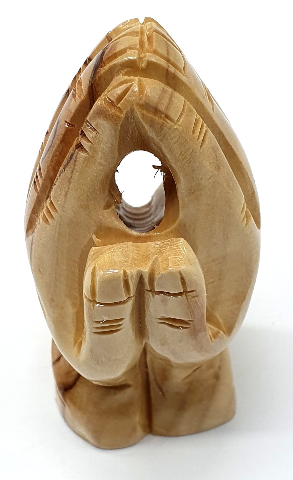 3.1-Inch Olive Wood Praying Hands Statue - Hand-Carved Spiritual Decor from the Holy Land - Zuluf