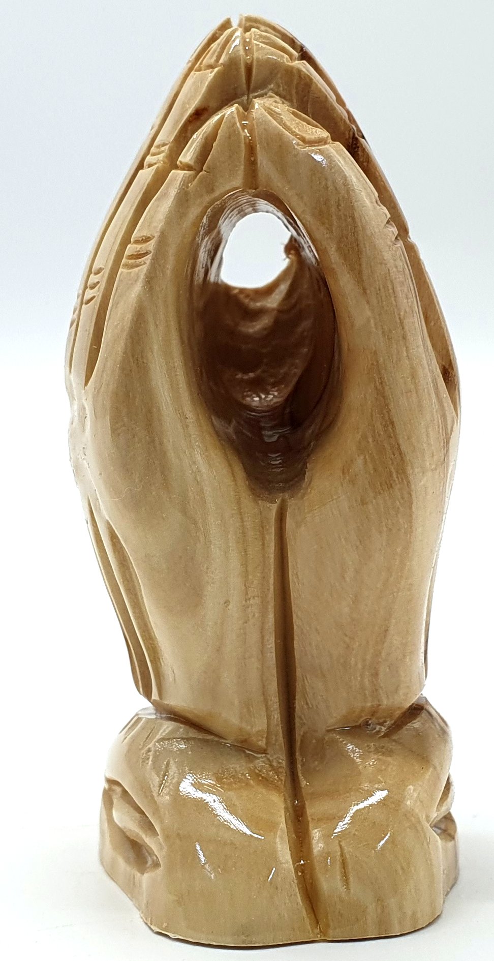 3.1-Inch Olive Wood Praying Hands Statue - Hand-Carved Spiritual Decor from the Holy Land - Zuluf