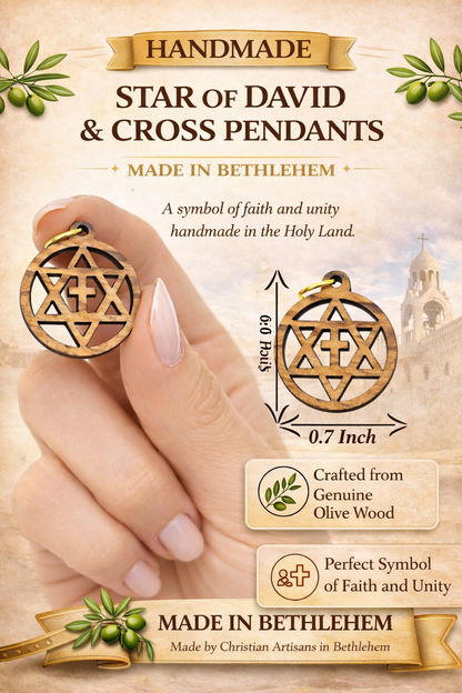 Olive Wood Star of David with Cross Charms Faith Unity Set - Additional View 2
