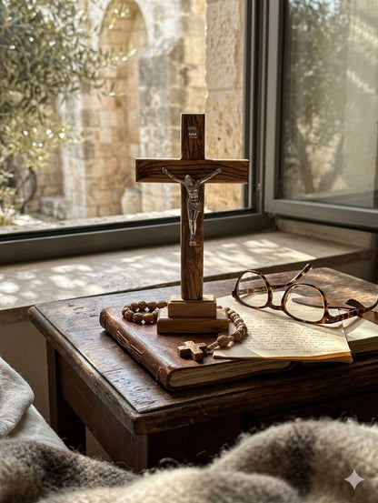 Handmade Olive Wood Crucifix from Bethlehem – Christian Cross with Metal Corpus & INRI – Holy Land Gift (4 Sizes)