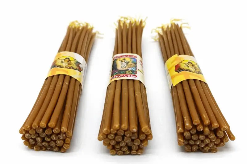Holy land beeswax prayer candles (3-pack) – 9.6’’ long | handmade in jerusalem | 300g total weight