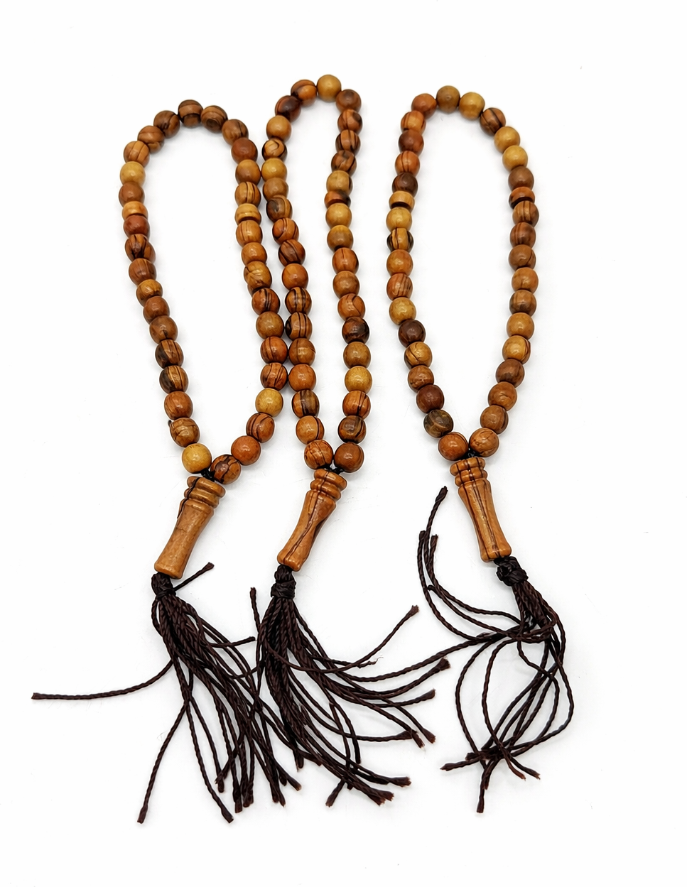 Olive Wood Prayer Beads 25 cm with Tassel, Handmade Wooden Worry Beads with Velvet Pouch, Smooth Round Beads for Prayer, Meditation & Daily Carry