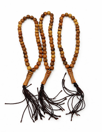 Olive Wood Prayer Beads 25 cm with Tassel, Handmade Wooden Worry Beads with Velvet Pouch, Smooth Round Beads for Prayer, Meditation & Daily Carry