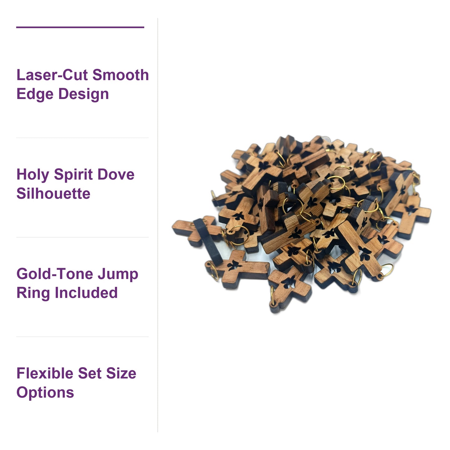 Holy Spirit Dove Cross Pendant – 1.22" x 0.82" Laser-Cut Wooden Charm with Symbol of Peace - Additional View 7