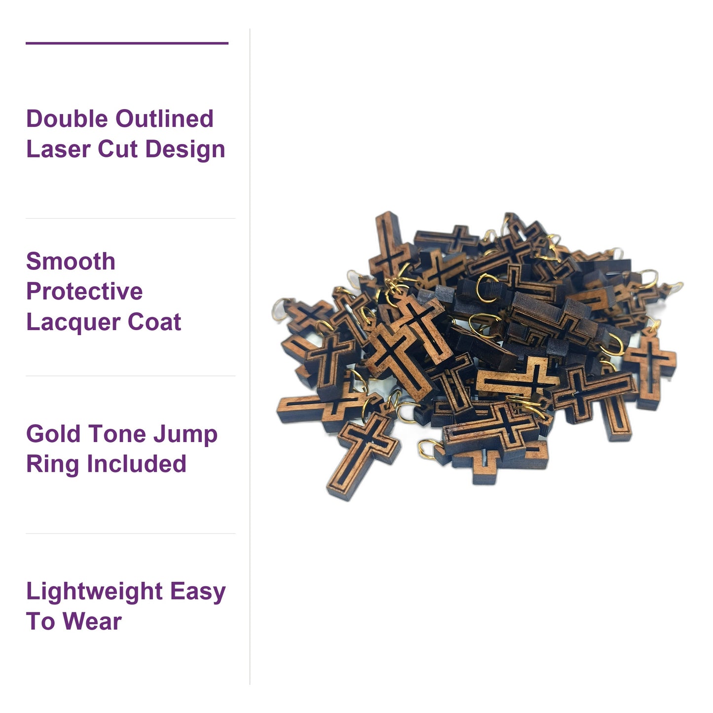 Double-Lined Laser-Cut Wooden Cross Pendant – 1.14" x 0.62" Elegant Faith Charm - Additional View 9