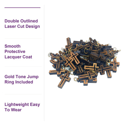 Double-Lined Laser-Cut Wooden Cross Pendant – 1.14" x 0.62" Elegant Faith Charm - Additional View 9