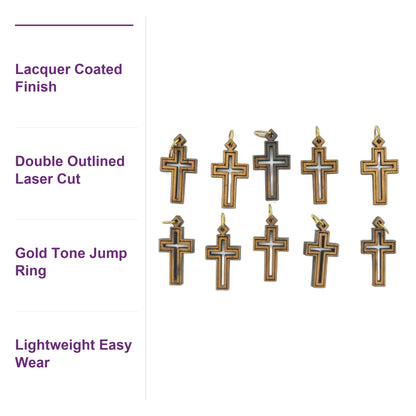 Double-Lined Laser-Cut Wooden Cross Pendant – 1.14" x 0.62" Elegant Faith Charm - Detail View