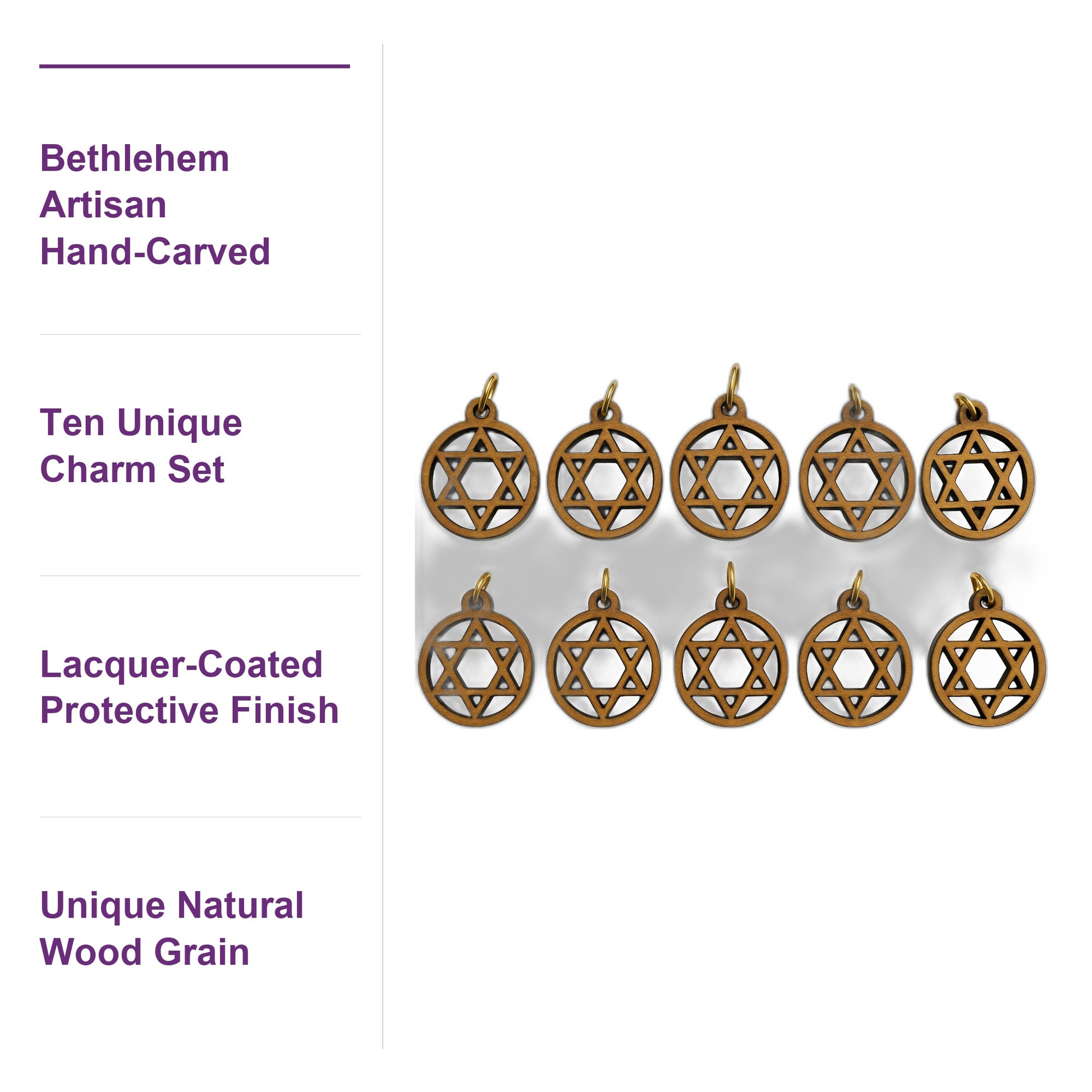 Olive Wood Star of David Charms Set of 10 - Additional View 1
