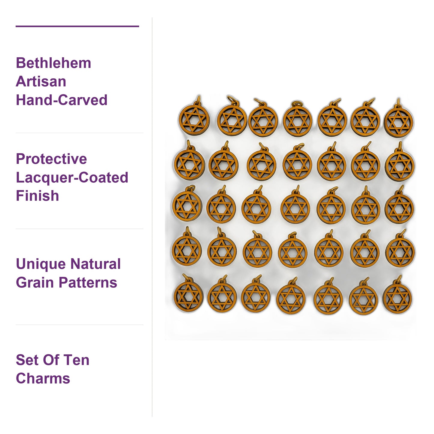 Olive Wood Star of David Charms Set of 10 - Additional View 8