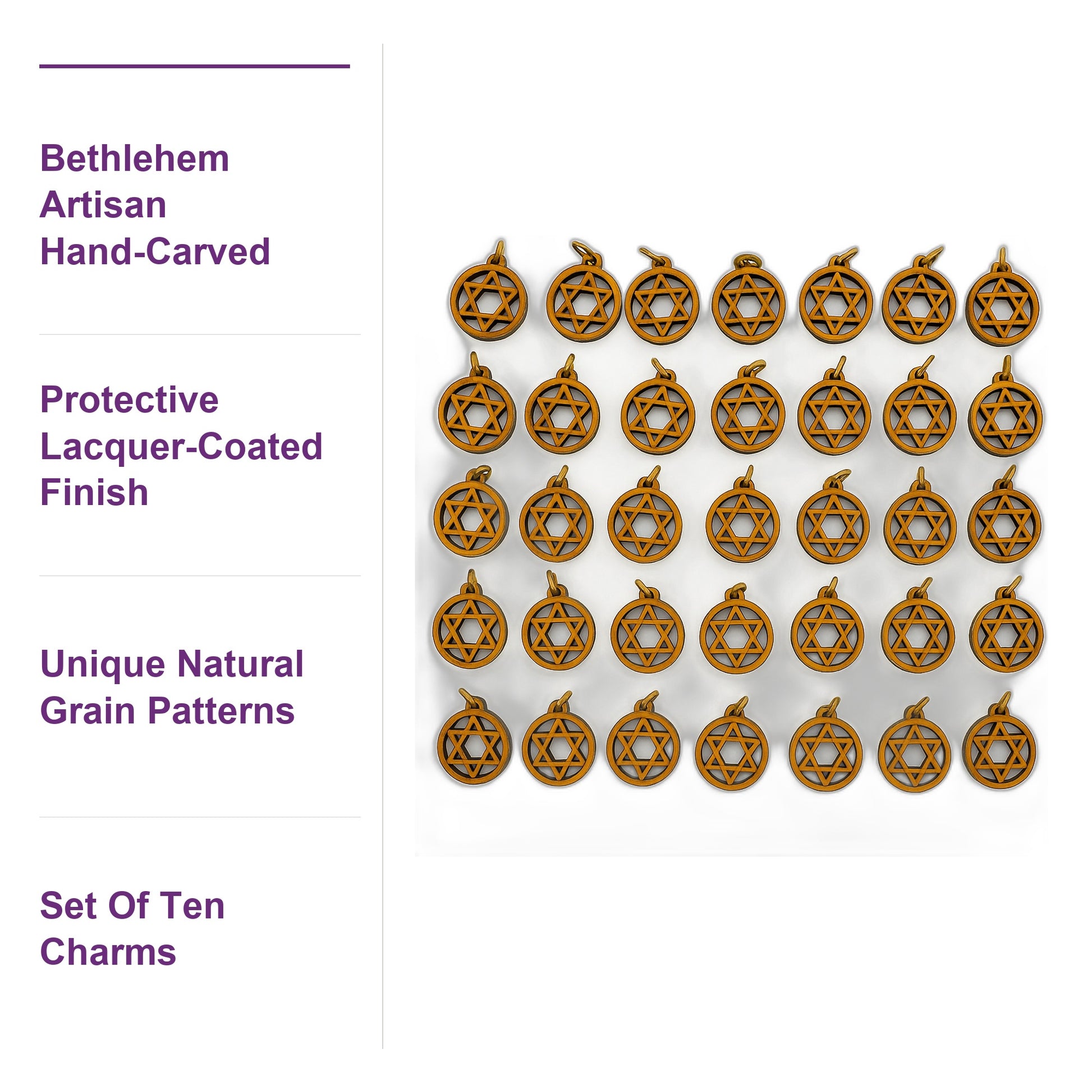 Olive Wood Star of David Charms Set of 10 - Additional View 8