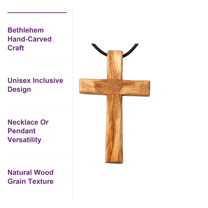 Handmade Olive Wood Cross Pendant Necklace for All Ages - Additional View 3