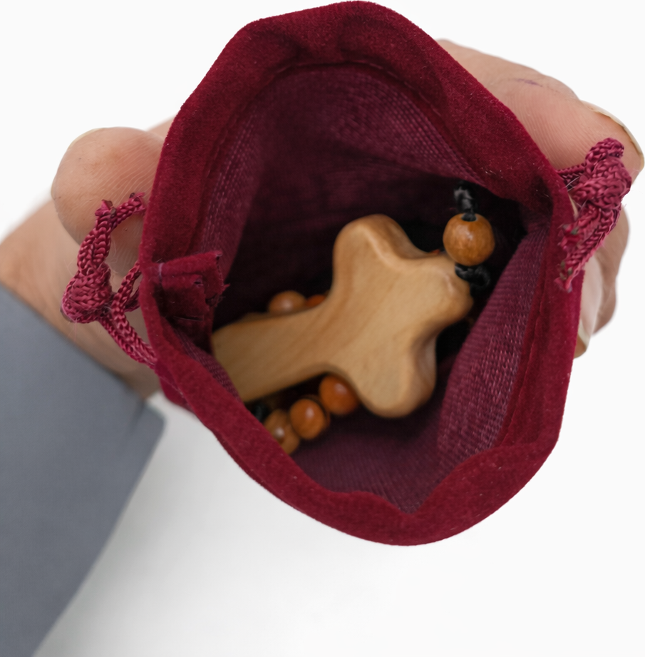 Olive Wood Rosary Handmade in Bethlehem – 11” Catholic Wooden Rosary with 33 Beads – Available as 1 Piece or Set of 3 – Includes Velvet Bag & Certificate – Holy Land Gift